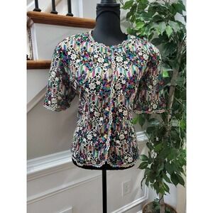 Women's Multicolor Floral Polyester Short Sleeve Open Front Fitted Casual Jacket